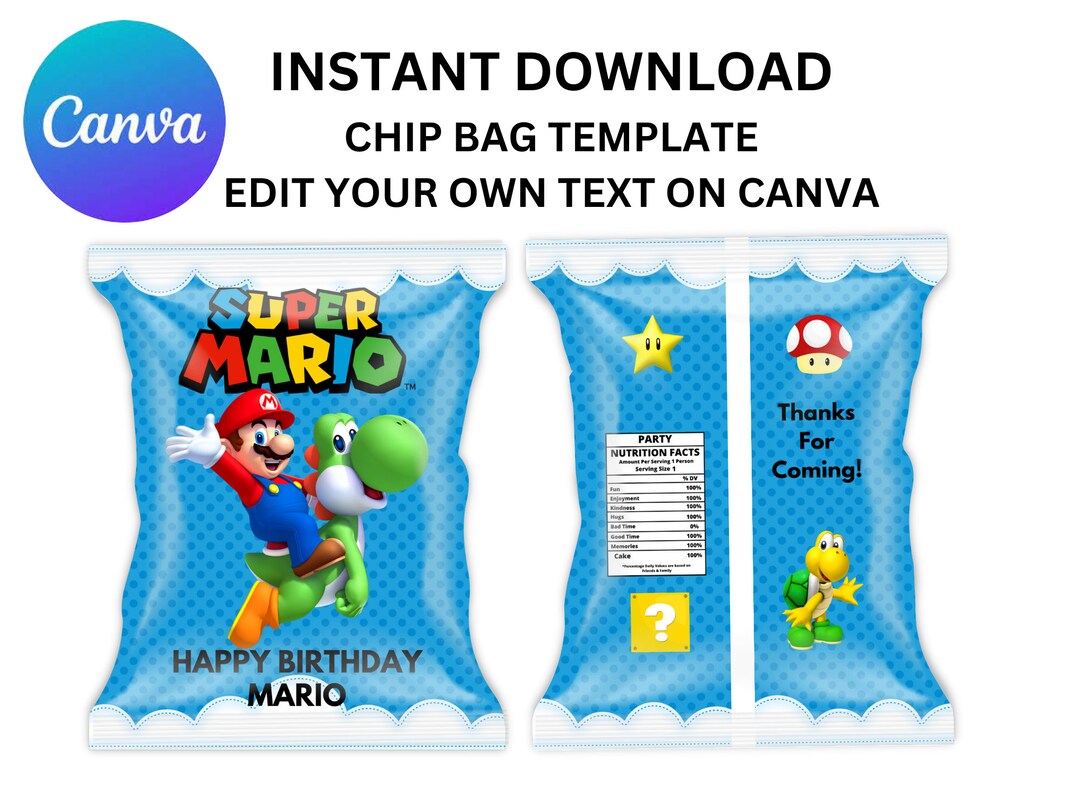 Super Mario Chip Bag Template Editable Chip Bag Instant - Etsy