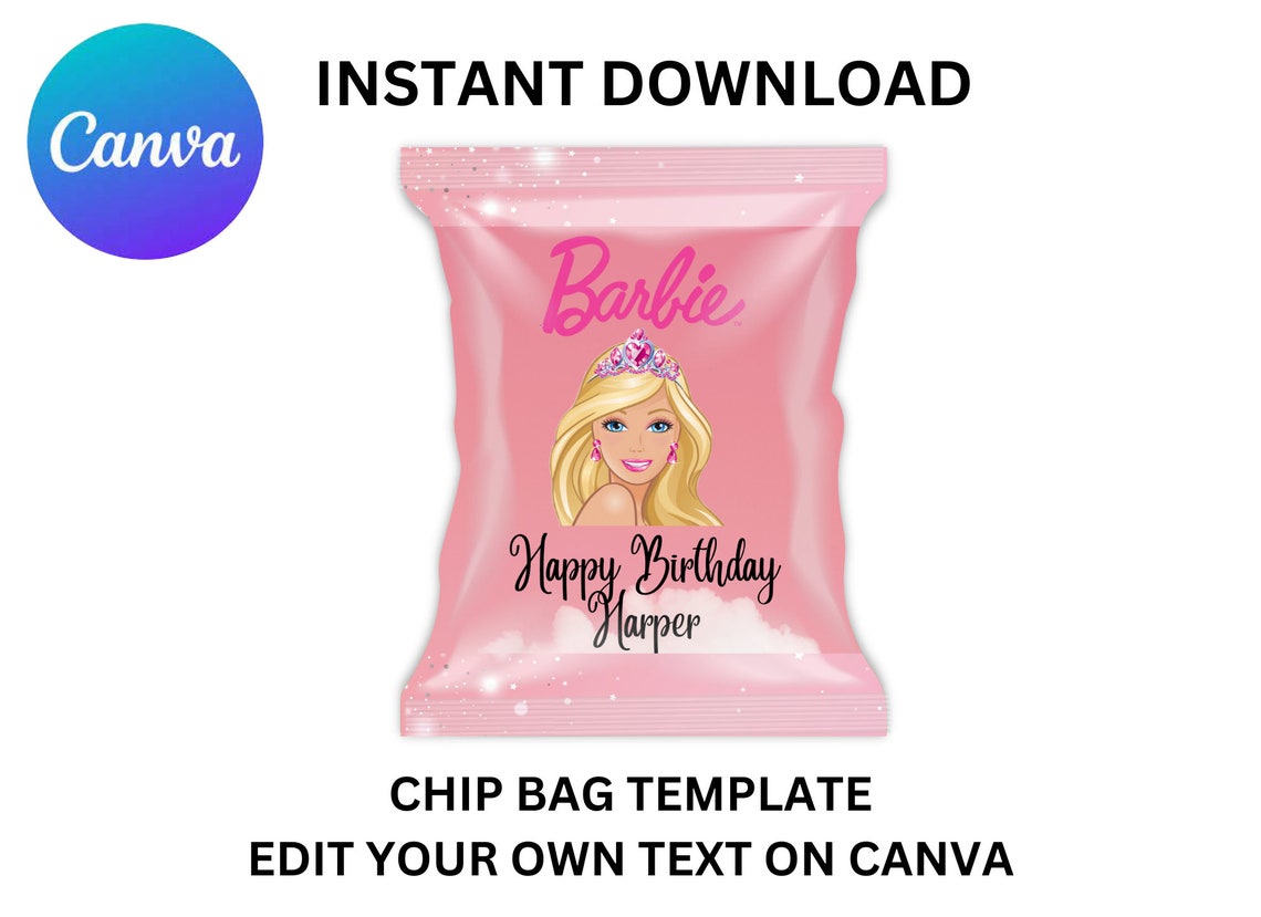 Barbie Chip Bag Template Editable Chip Bag Instant Download - Etsy ...