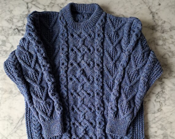 Blue Aran sweater: handknit jumper from the Aran Islands. Irish sweater for him. Aran sweater for him. Genuine Aran knit. Mens Aran pullover