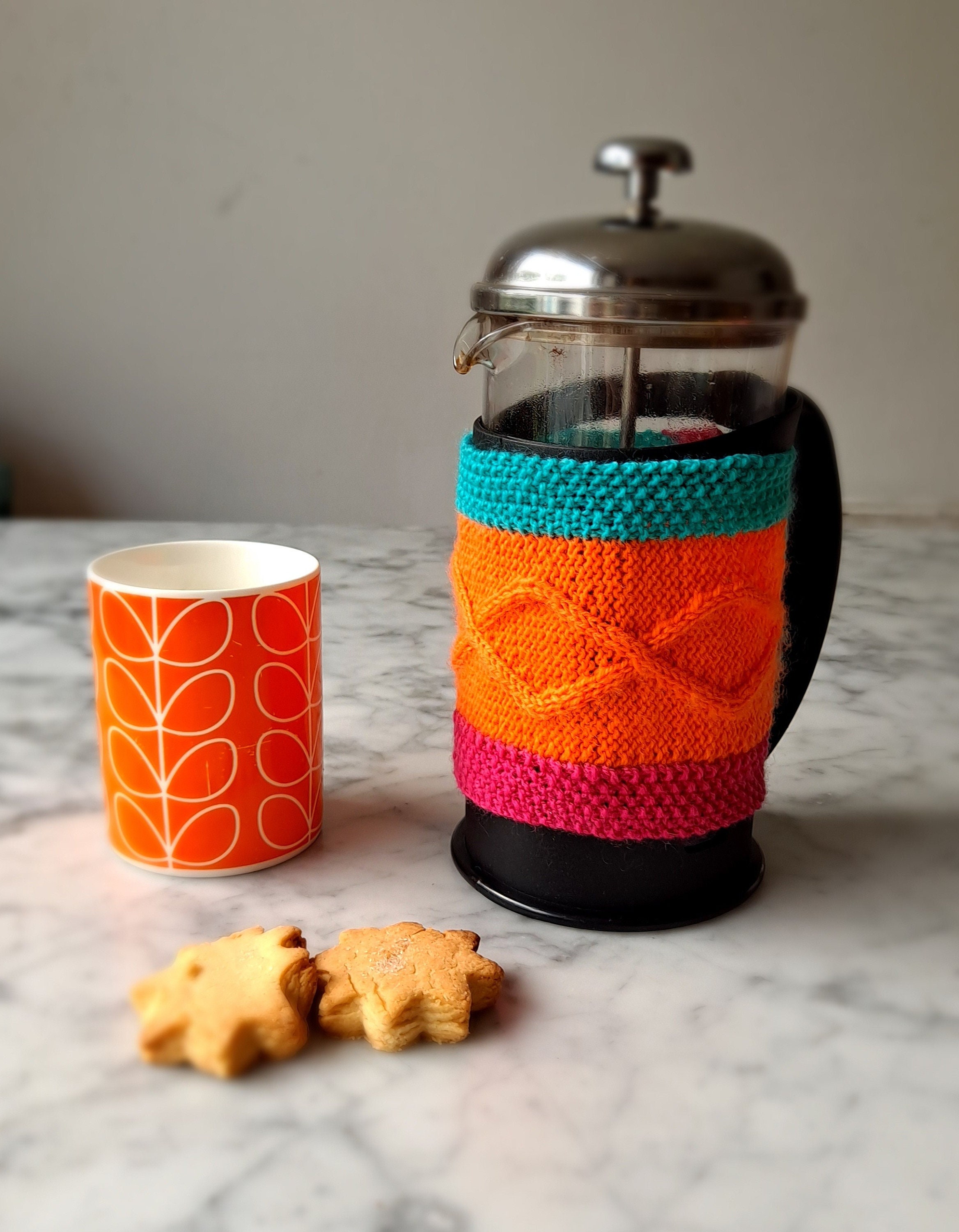 Aran Coffee Cozy knitting pattern French press cozy pattern