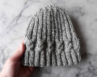 Handknit Wool Cable Knit Beanie - Aran Style, Made in Ireland