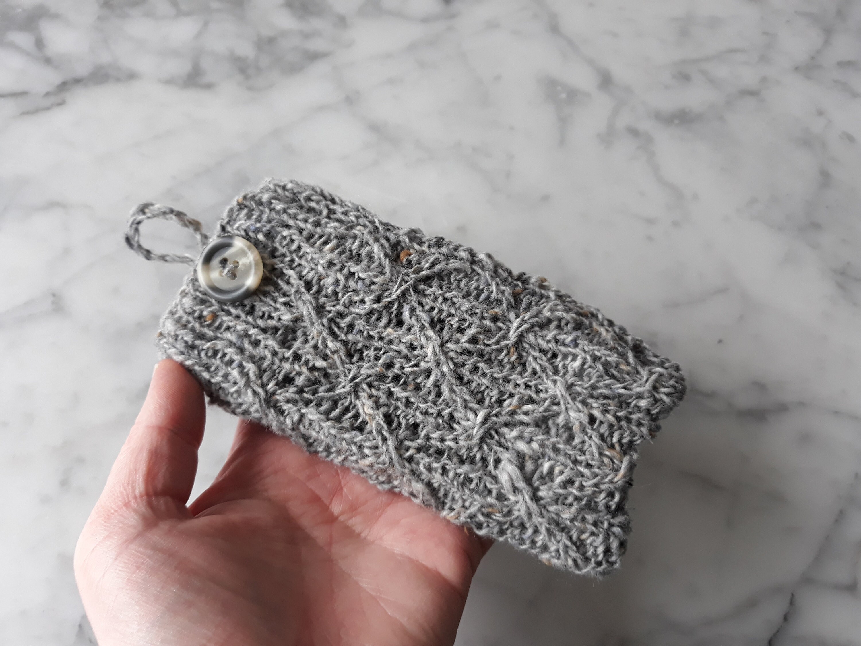 Knit phone cozy cell phone cover in Irish tweed wool. Original design