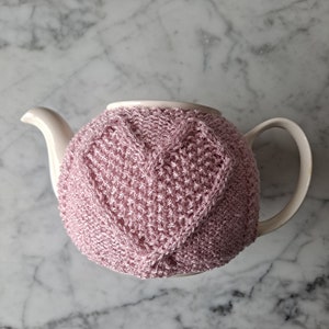 Knit teacosy: pink love heart teacozy. Handknit in Ireland. Original design. Mothers day gift. Gift for new home. Gift for tea drinker. image 9