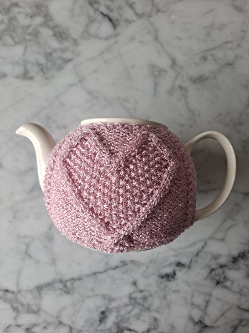 Knit teacosy: pink love heart teacozy. Handknit in Ireland. Original design. Mothers day gift. Gift for new home. Gift for tea drinker. image 9