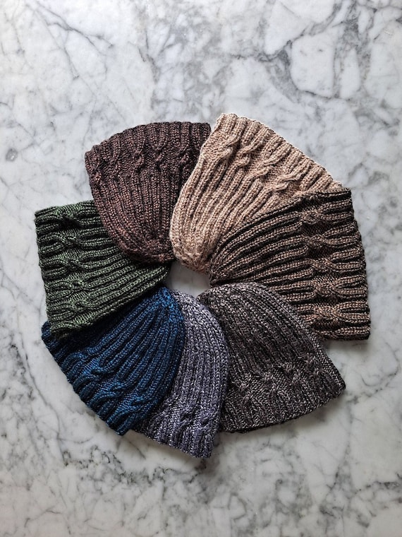 Metallic cable beanies: handknit beanie hats in various colours. Original design. Beanie for him. Beanie for her. Cable knit beanie hats.