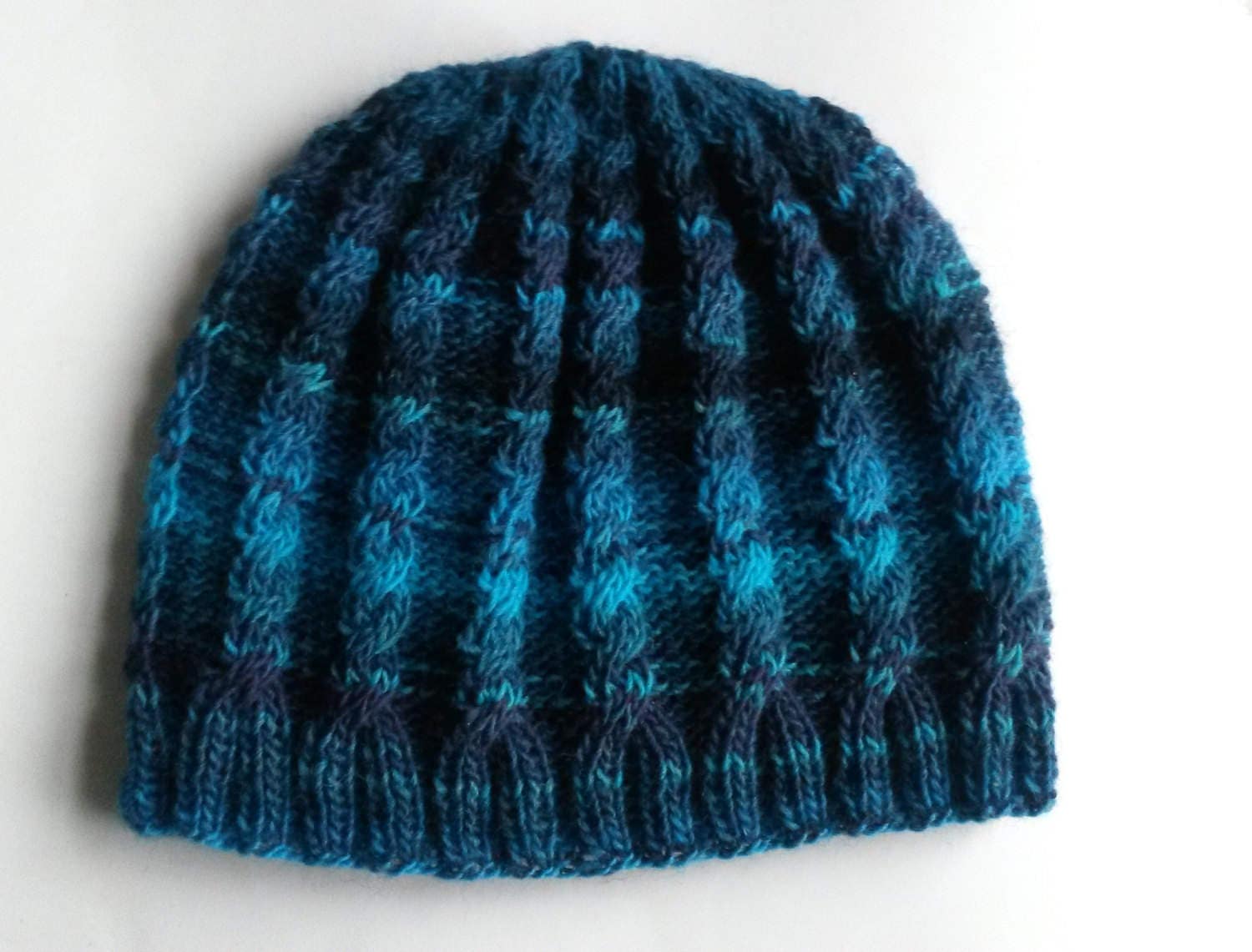 Man's knit beanie: lightweight wool mix hat. Cable knit. Original ...