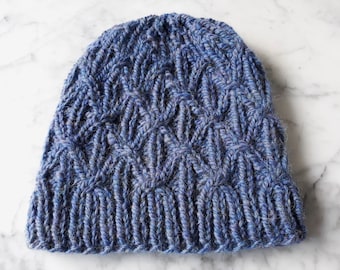 Blue knit beanie: handknit hat in luxury wool/alpaca yarn. Made in Ireland. Original design. Chunky knit beanie. Men's beanie. Women's hat.