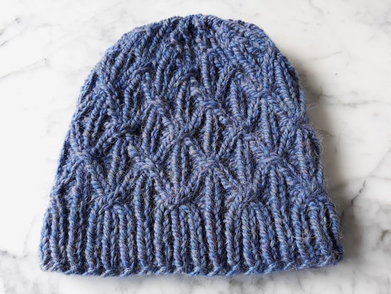 Blue knit beanie: handknit hat in luxury wool/alpaca yarn. Made in Ireland. Original design. Chunky knit beanie. Men's beanie. Women's hat.