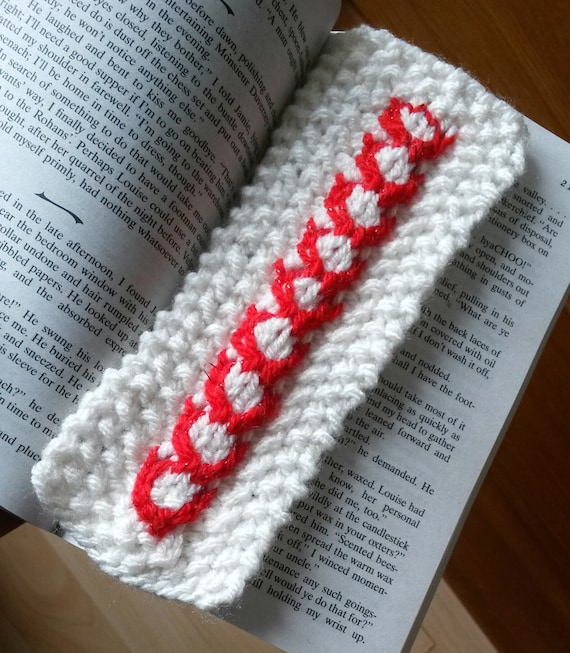Aran knit bookmark: cream cable with red heart detail. Paperback sized! Lovely gift for booklover. Handmade in Ireland. Mothers Day gift.