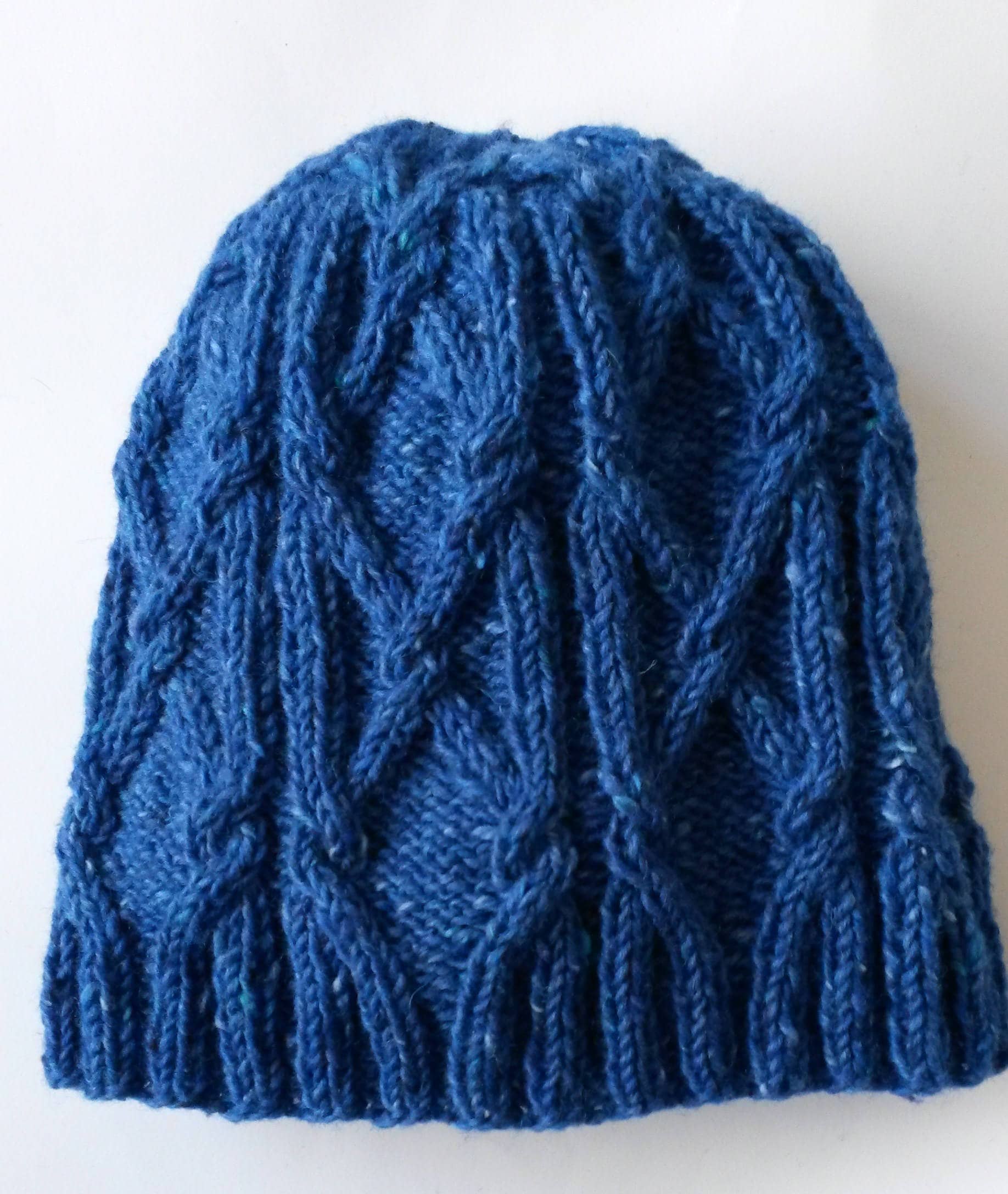 Man's Aran beanie. Cable knit hat. Handknit beanie. Blue Aran Tweed hat