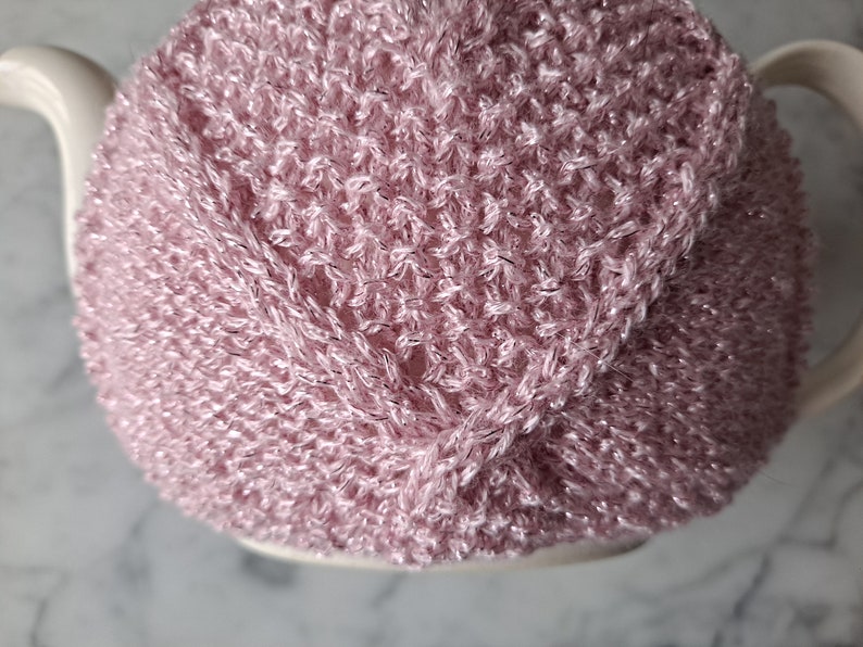 Knit teacosy: pink love heart teacozy. Handknit in Ireland. Original design. Mothers day gift. Gift for new home. Gift for tea drinker. image 3