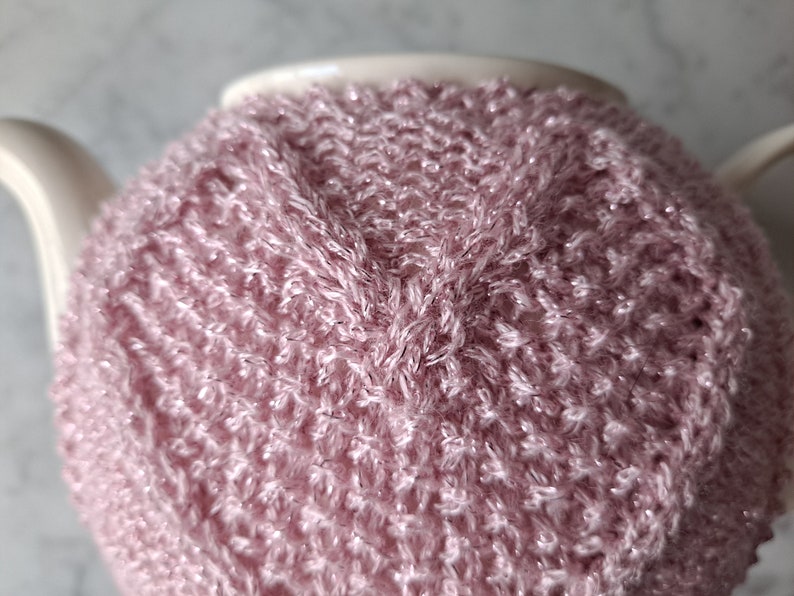 Knit teacosy: pink love heart teacozy. Handknit in Ireland. Original design. Mothers day gift. Gift for new home. Gift for tea drinker. image 5