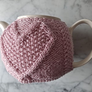 Knit teacosy: pink love heart teacozy. Handknit in Ireland. Original design. Mothers day gift. Gift for new home. Gift for tea drinker. image 7