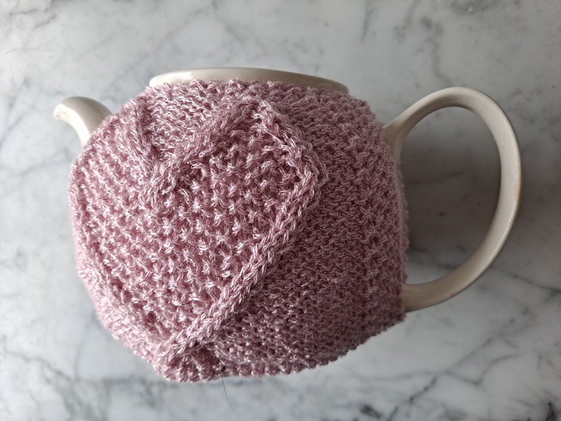 Knit teacosy: pink love heart teacozy. Handknit in Ireland. Original design. Mothers day gift. Gift for new home. Gift for tea drinker. image 7