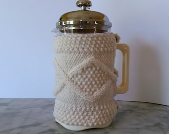 Knitting pattern: Aran French Press cozy. Instant download. Digital knitting pattern. Original design. Stashbuster knit. Cafetiere cosy gift