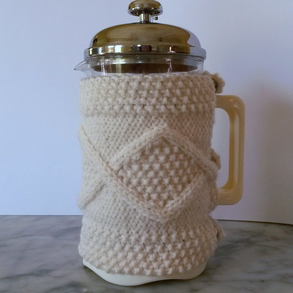 Knitting pattern: Aran French Press cozy. Instant download. Digital knitting pattern. Original design. Stashbuster knit. Cafetiere cosy gift