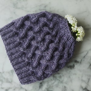 Knitting pattern: Aran Messy Bun Hat. Digital download. Knit your own hat. Knit hat pattern. Instant download PDF. Cable knit hat pattern. image 4