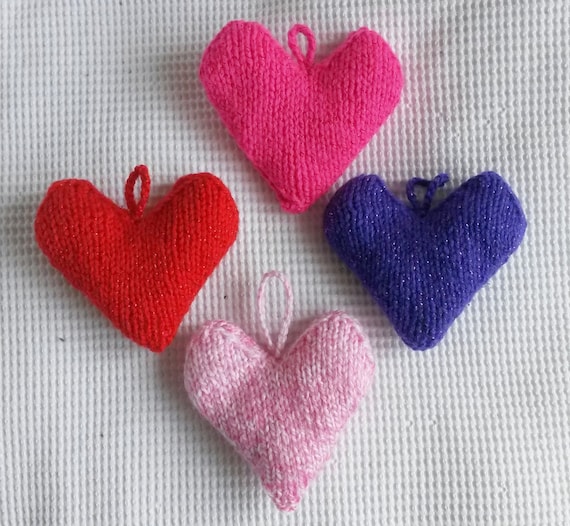 Knit heart decorations. Red knit heart. Pink knit heart. Purple knit heart. Baby gift. Knit love heart. Heart ornament. Baby shower gift.