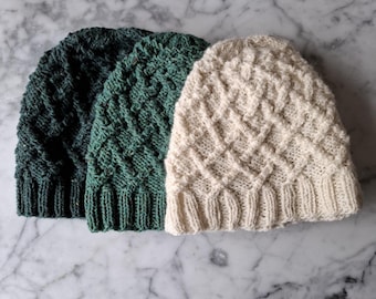 Dris Beanie Strickanleitung: einzigartiges Aran Zopfmuster für Mützen (digitaler Download)