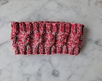 Cable knit headband: handknit wool earwarmer in soft wool. Ecofriendly handdyed wool headband. Aran knit headband. Cute pink cable headband.