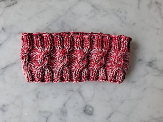 Cable knit headband: handknit wool earwarmer in soft wool. Ecofriendly handdyed wool headband. Aran knit headband. Cute pink cable headband.