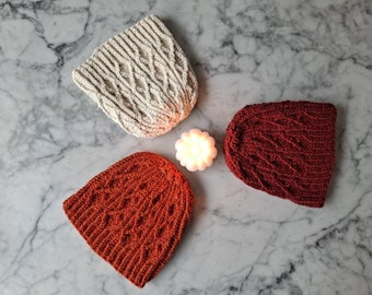 Handgestrickte Wolle Alpaka Zopfmuster Mütze - Chunky Aran Hat, hergestellt in Irland