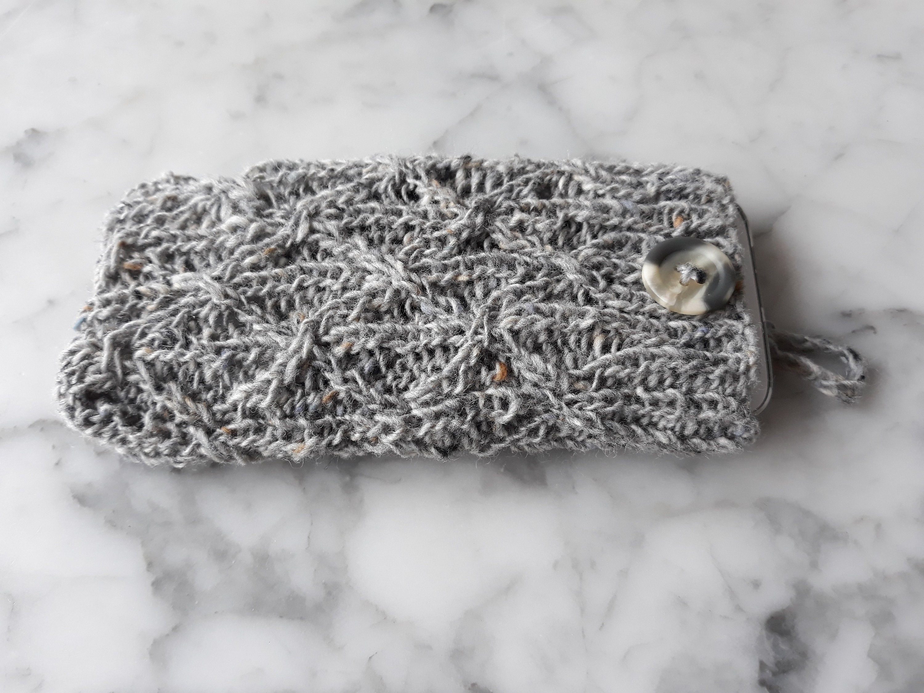 Knit phone cozy cell phone cover in Irish tweed wool. Original design