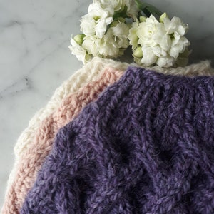 Knitting pattern: Aran Messy Bun Hat. Digital download. Knit your own hat. Knit hat pattern. Instant download PDF. Cable knit hat pattern. image 9