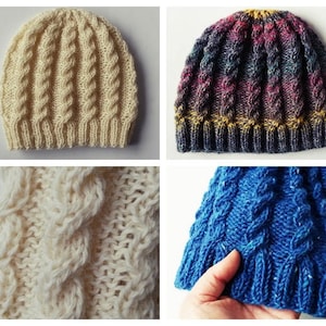 Knitting pattern: instant download PDF. Beanie hat pattern. Aran cable hat. Cable knit pattern. Aran hat pattern. Classic cable beanie.
