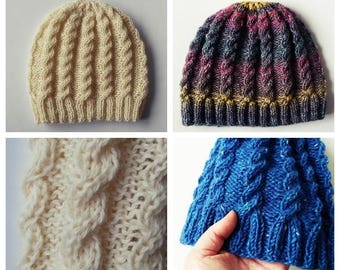 Knitting pattern: instant download PDF. Beanie hat pattern. Aran cable hat. Cable knit pattern. Aran hat pattern. Classic cable beanie.