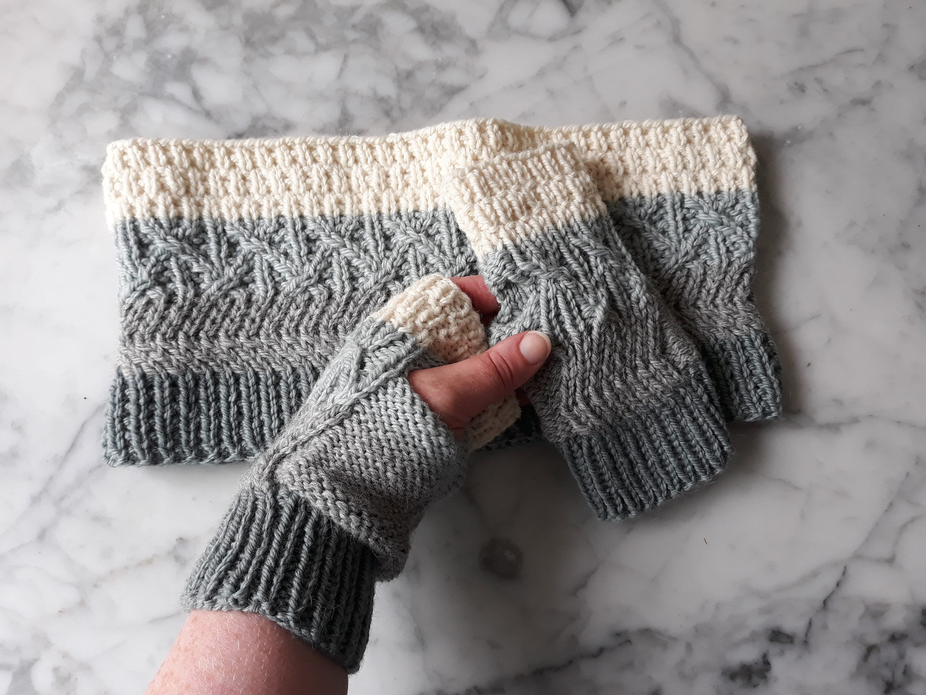 Fingerless mitts handknit mittens. Matching cowl available. Original
