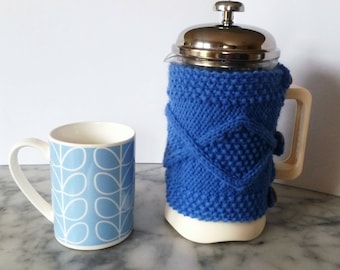 Cafetiere Cosy: Aran knit coffee pot cosy. Made in Ireland. French Press cozy. 8 cup coffee jug warmer. Gift for new home. Handknit cozy.