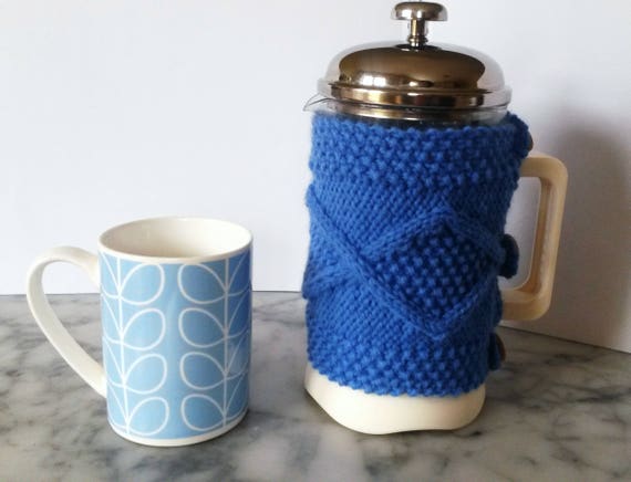Cafetiere Cosy: Aran knit coffee pot cosy. Made in Ireland. French Press cozy. 8 cup coffee jug warmer. Gift for new home. Handknit cozy.
