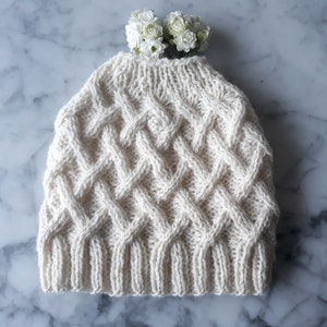 Knitting pattern: Aran Messy Bun Hat. Digital download. Knit your own hat. Knit hat pattern. Instant download PDF. Cable knit hat pattern. image 2