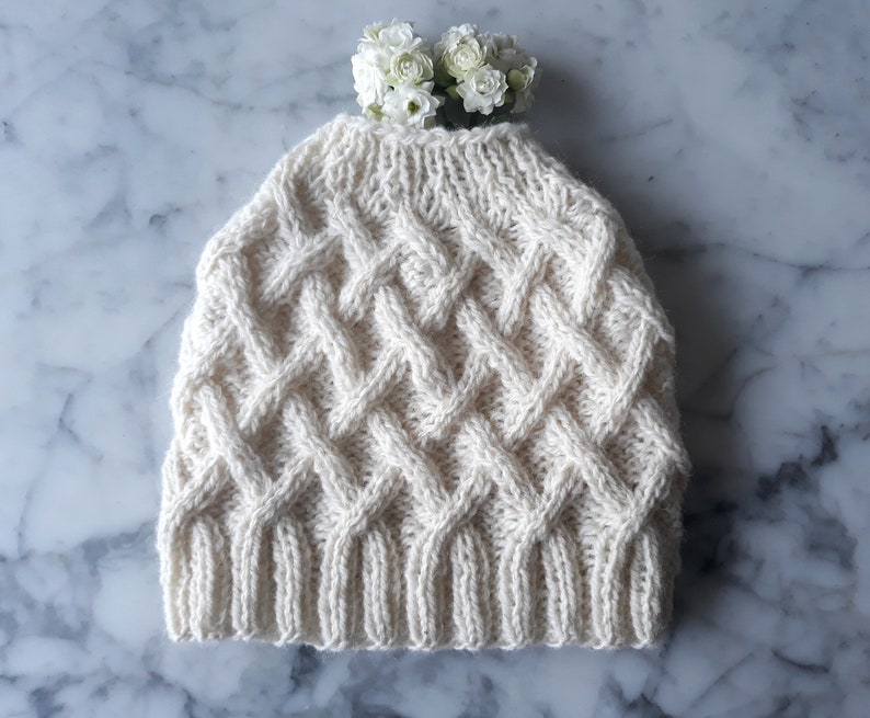 Knitting pattern: Aran Messy Bun Hat. Digital download. Knit your own hat. Knit hat pattern. Instant download PDF. Cable knit hat pattern. image 2