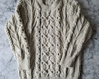 Men's Aran sweater: handknit genuine Aran in Irish wool. Made in Ireland. Aran sweater for him. Men's XL Aran jumper.  Men's Aran sweater XL