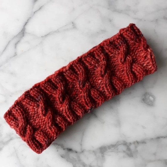 Knitting pattern PDF for Aran cable headband neckwarmer.  Sized from teen to adult but easy to modify. Suit any Aran wool. Digital download.