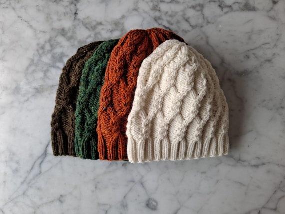 Knitting pattern: Ballybrit Beanie. Aran hat pattern. Cable knit hat pattern. Digital download Irish beanie hat pattern. Knit beanie pattern
