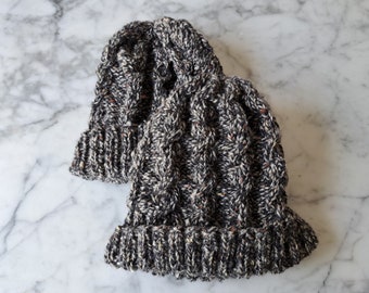 Aran cable knit watchcap. Aran tweed handknit hat. Wool beanie for him. Irish knit mens hat. Original design. Made in Ireland. Mans knit hat