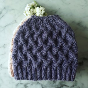 Knitting pattern: Aran Messy Bun Hat. Digital download. Knit your own hat. Knit hat pattern. Instant download PDF. Cable knit hat pattern. image 10