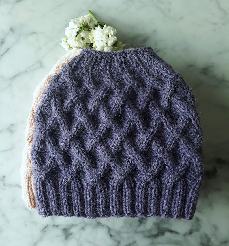 Knitting pattern: Aran Messy Bun Hat. Digital download. Knit your own hat. Knit hat pattern. Instant download PDF. Cable knit hat pattern. image 10