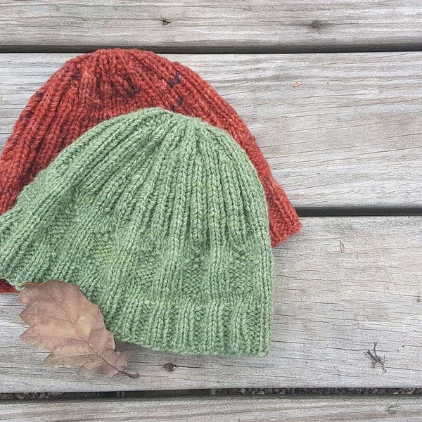 FREE knitting pattern: Beanie hat pattern. Free hat pattern. Unisex hat. Adult and child sizes. Acorn hat. Digital download. Great gift!