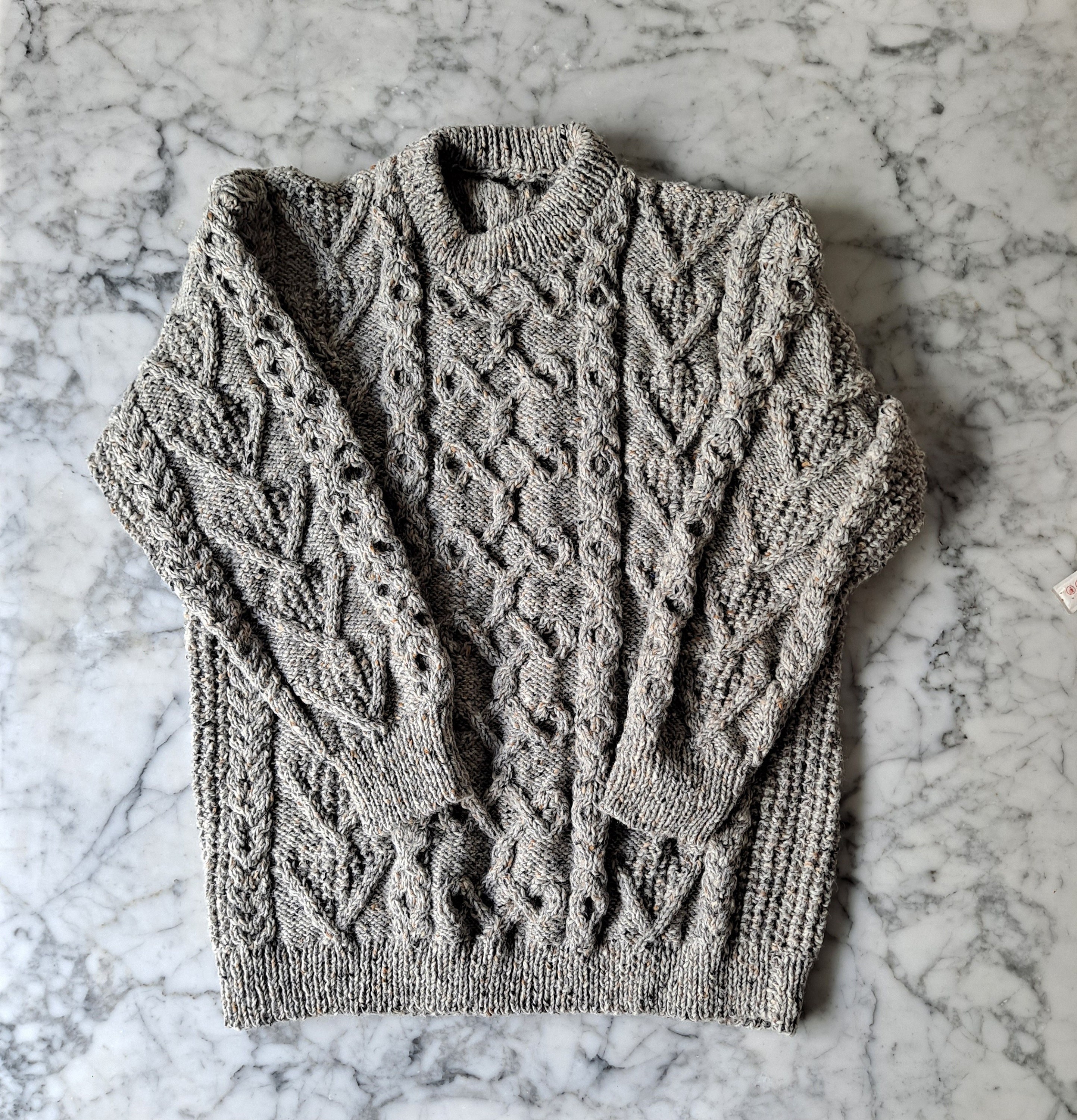 Men's Aran sweater handknit genuine Aran in tweed wool. Made in
