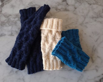 Knitting pattern: Salthill Wristwarmers. Aran wristwarmers pattern. Cable knit pattern. Digital download. Irish wristwarmer knit pattern.