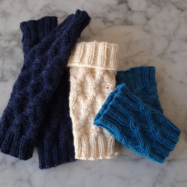 Knitting pattern: Salthill Wristwarmers. Aran wristwarmers pattern. Cable knit pattern. Digital download. Irish wristwarmer knit pattern.