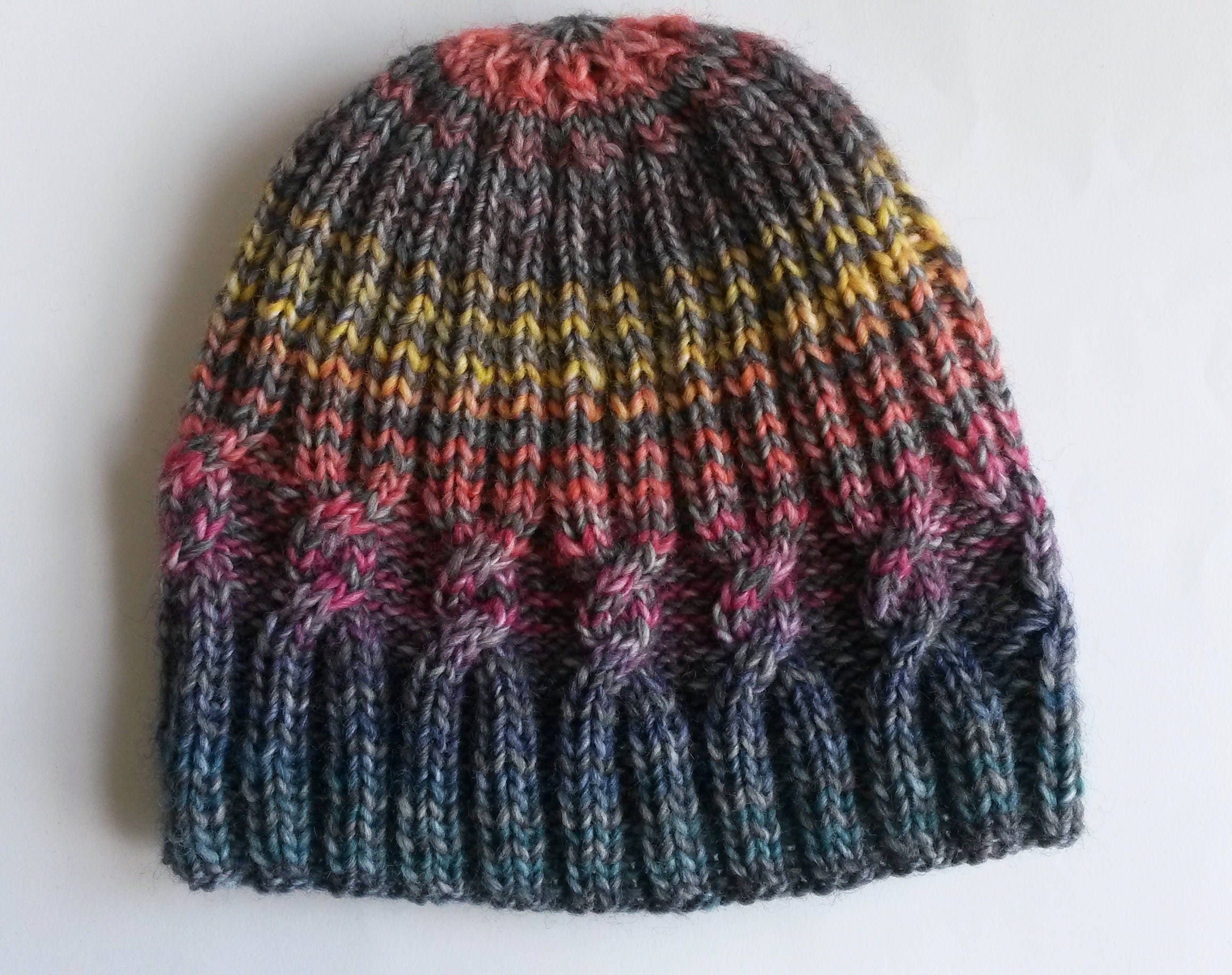 Knit beanie: Cable Spiral Aran hat; original design. Made in Ireland