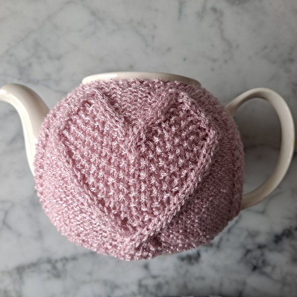 Knit teacosy: pink love heart teacozy. Handknit in Ireland. Original design. Mothers day gift. Gift for new home. Gift for tea drinker.