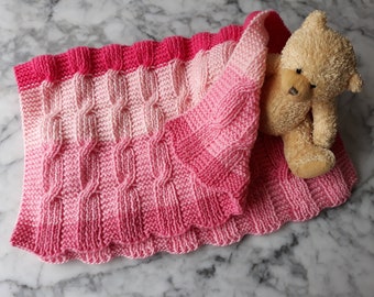 Baby Blanket Knitting pattern: instant download PDF. Easy Aran blanket. Yarn cake knitting pattern. Reversible blanket. Aran baby afghan.