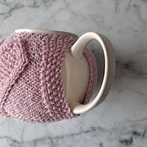 Knit teacosy: pink love heart teacozy. Handknit in Ireland. Original design. Mothers day gift. Gift for new home. Gift for tea drinker. image 2