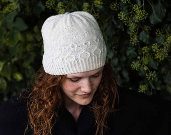 Knitting pattern: Aer beanie. Light Aran hat. Aran sportweight beanie. Original design. Cable knit beanie pattern. Digital download knit hat